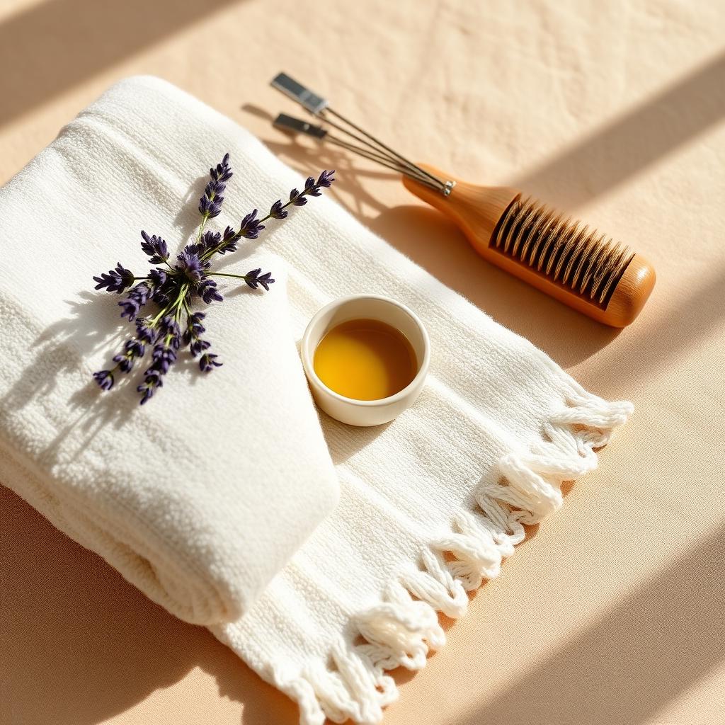 Mjuk handduk med lavendel och massageolja